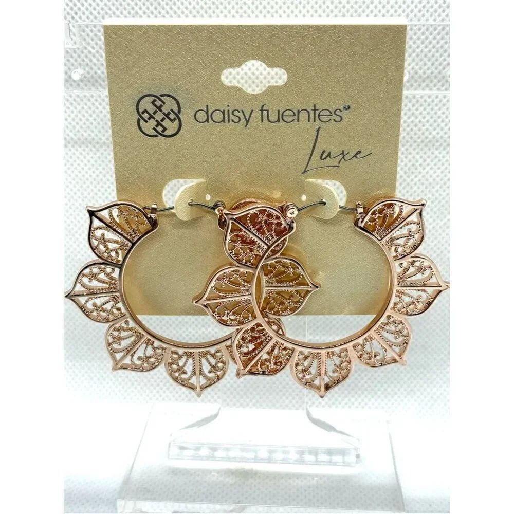 3For$20 Daisy FuentesโLuxe Rose Gold Filigree Hoop Earrings